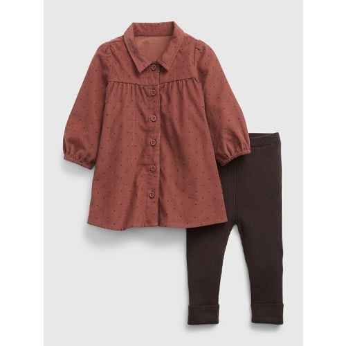 Baby Corduroy Shirtdress Set in saddle brown, size: 6-12 M