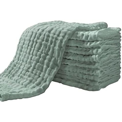 Yoofoss Muslin Burp Cloths for Baby 10 Pack 100% Cotton Baby Washcloths for Boys Girls Large 20''X10'' Super Soft and Absorbent Dark Green