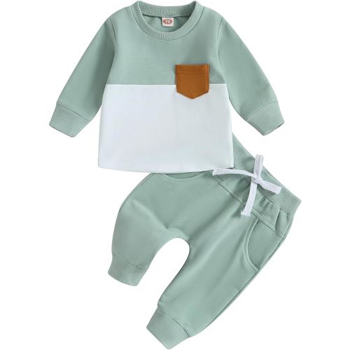 Toddler Baby Boy Fall Winter Outfit Contrast Color Long Sleeve Sweatshirts Stretch Jogger Pants Newborn Clothes Set