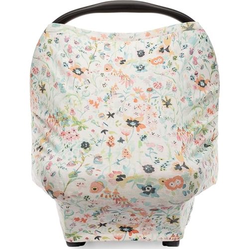 Parker Baby 4 in 1 Car Seat Cover for Girls - Stretchy Carseat Canopy, Nursing Cover, Grocery Cart Cover, High Chair Cover - Bloom