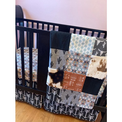 Western Baby Bedding in black, burnt orange, brown, cowboy nursery, boho, crib bedding set, baby boy bedding set, boho western, nursery