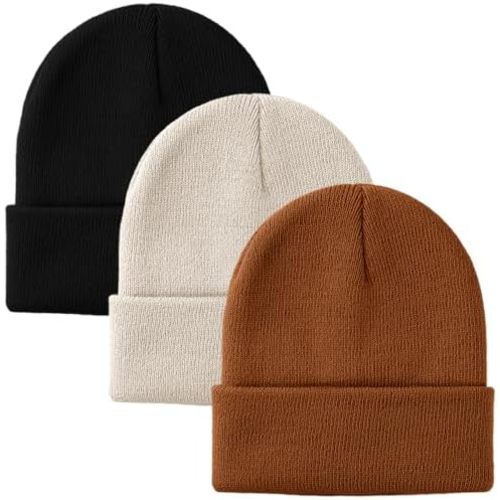 Glooarm 3 Pack Toddler Beanie Kids Beanie Winter Hats Knit Ribbed Boys Girls Beanies Warm Cuffed Caps