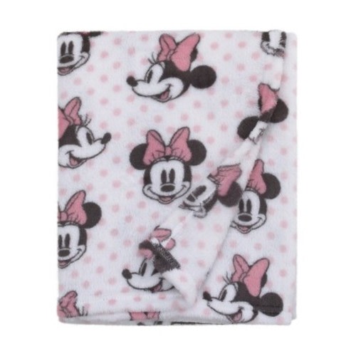 NoJo Disney Minnie Mouse - Pink, White and Black Super Soft Plush Baby Blanket