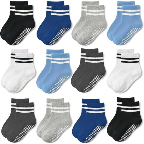 Baby Socks Non Slip 12 Pairs Toddler Anti Skid Socks for 0-7 Years Infants Little Kids Boys Girls