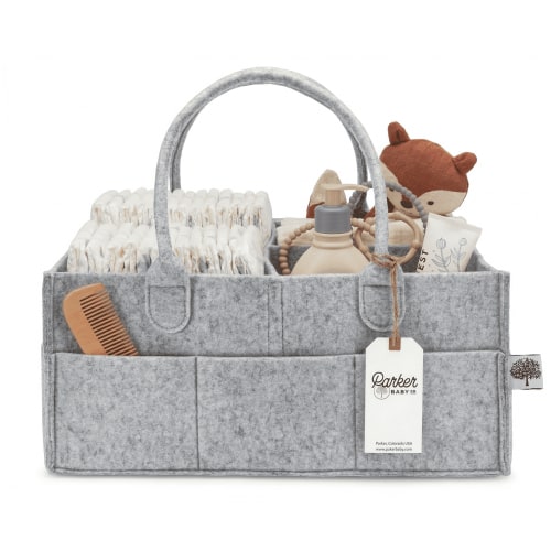 Parker Baby Felt Diaper Caddy - Gray Nursery Storage Basket with Portable Handle