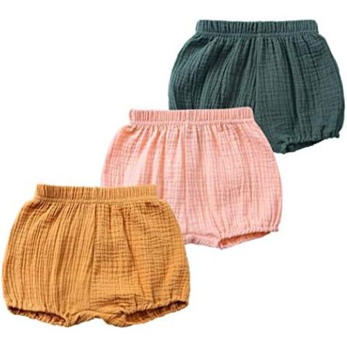 MYGBCPJS Baby Girls Boys 3 Pack Cotton Linen Blend Cute Bloomer Shorts Loose Harem Shorts