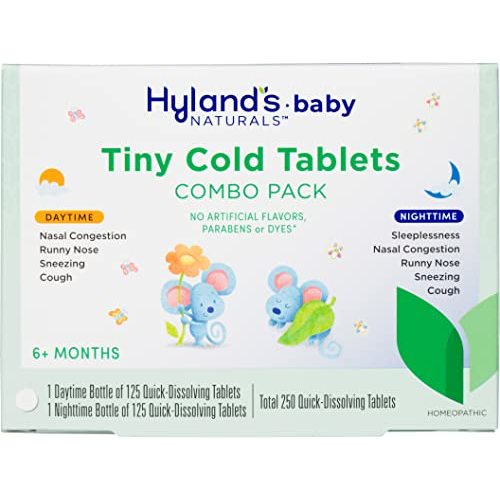 Infant and Baby Cold Medicine, Hyland's Naturals Baby Tiny Cold Tablets, Day & Night Value Pack, Decongestant and Cough Relief, 250 Quick-Dissolving Tablets