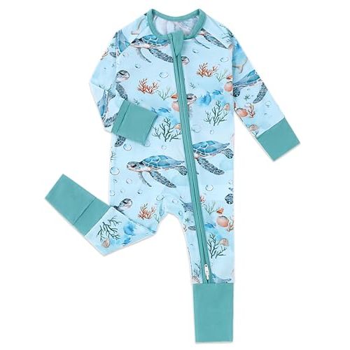 Cabahata Baby Footless Pajamas with Mittens and Feet Cuffs Viscose of Bamboo Cartoon Infant Boys Girls Zipper Pjs Romper