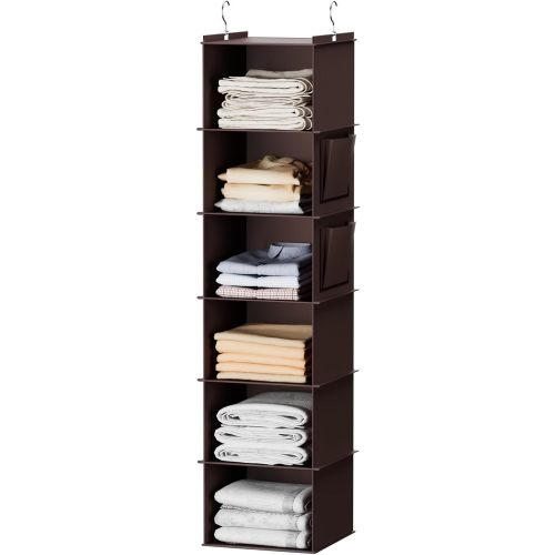 YOUDENOVA Hanging Closet Organizer, 6-Shelf Closet Hanging Storage Shelves, Brown