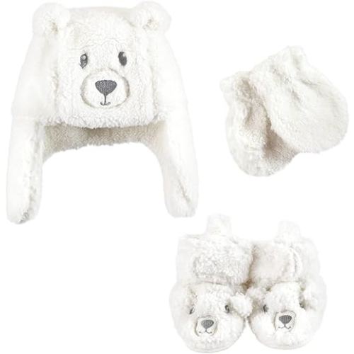 Hudson Baby Baby Hudson Baby Unisex Baby Trapper Hat, Mitten and Bootie Set, Tan Bear, 0-6 Months