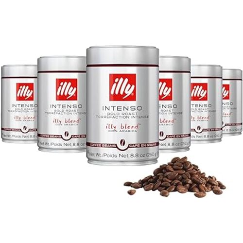 illy Whole Bean Coffee, Intenso Bold Roast, 100% Arabica, Premium Italian Coffee, Ideal for Espresso, Drip, Moka and French Press Brewing, 8.8oz, 6 Pack