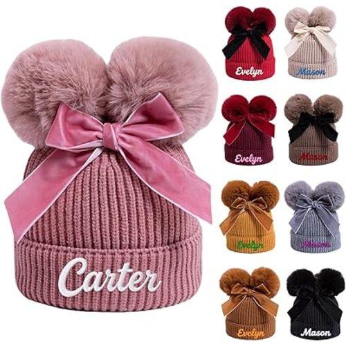 Custom Toddler Baby Beanies Personalized Baby Knit Hat with Name Infant Beanies Winter Hats for Newborn Kids Adults