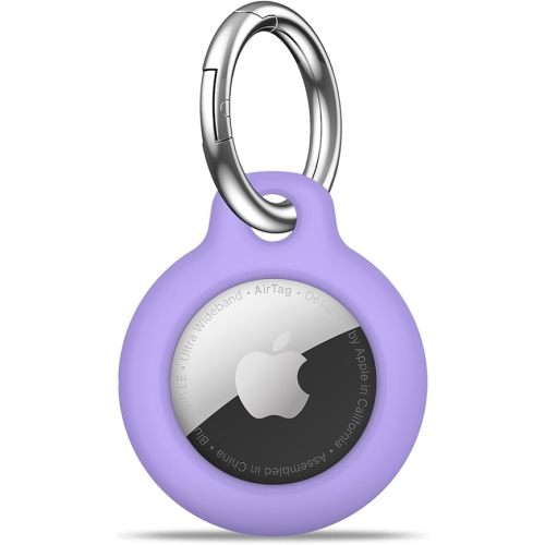 for Airtag Holder Case with Keychain, Shockproof GPS Cover Anti-Scratch Key Chain for Air Tags, for Airtags Accessories for GPS Item Tracker Cases for Bags, Luggages, Purple