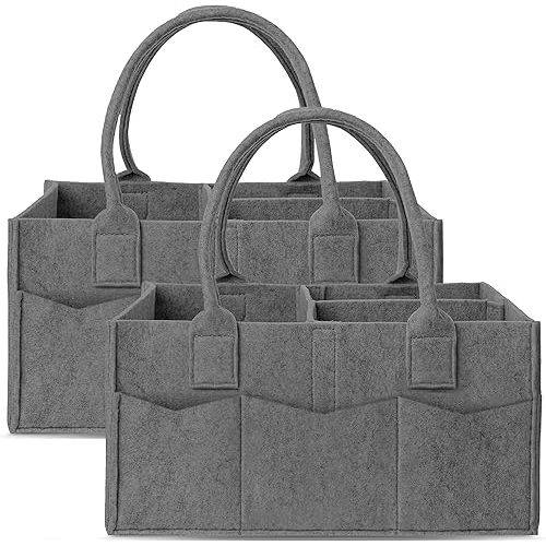 Cute Castle 2 Pack Diaper Caddy Organizer - Portable Baby Caddy Organizer with Handle, Nursery Storage Bin and Car Organizer for Girls, Boys - Baby Gift Basket - Dark Grey