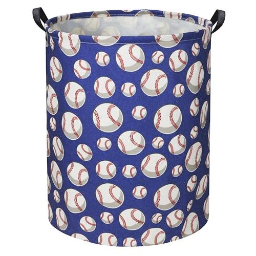HIYAGON Baseball Kids Laundry Hamper, Large, Cotton & Linen, Waterproof PE Coating, Collapsible, Multi-purpose, Dinosaur Pattern