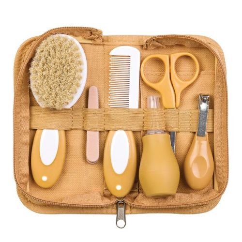 SARO Mustard Yellow Baby Grooming Kit: Complete Newborn Care Set with Natural Brush & Travel Bag