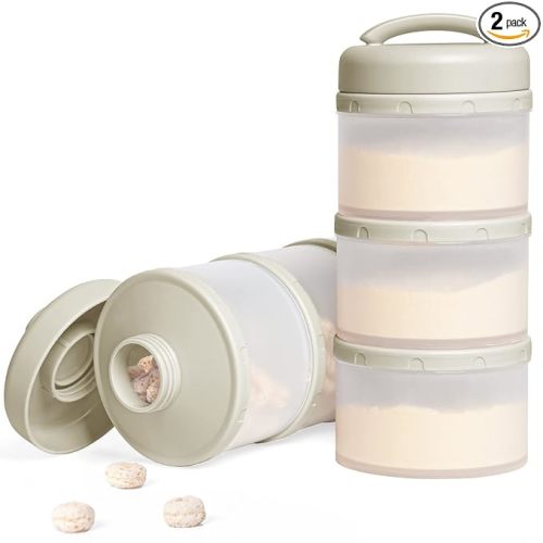 Termichy Stackable Formula Dispenser Portable Milk Powder Container, 2 Pack, Warm Grey