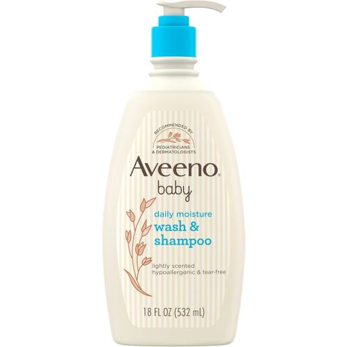 Aveeno Baby Daily Moisture Gentle Baby Body Wash and Shampoo with Oat Extract, 2-in-1 Baby Wash and Hair Shampoo, Tear-Free, Paraben-Free for Sensitive Skin and Hair, Lightly Scented, 18 Fl Oz