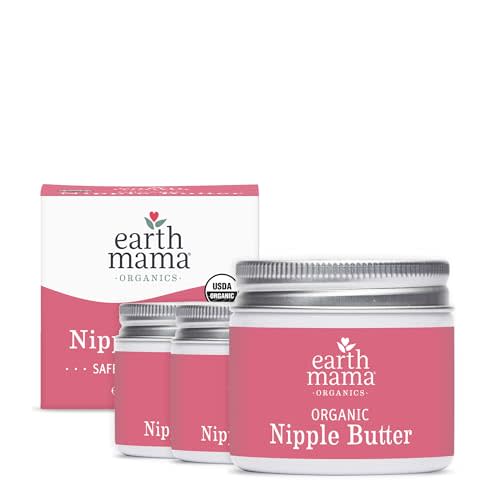 Earth Mama Organic Nipple Butter™ | Nipple Cream Safe for Breastfeeding | Postpartum Essentials for Nursing | Non Lanolin Nipple Cream, 2 fl oz (3-Pk)