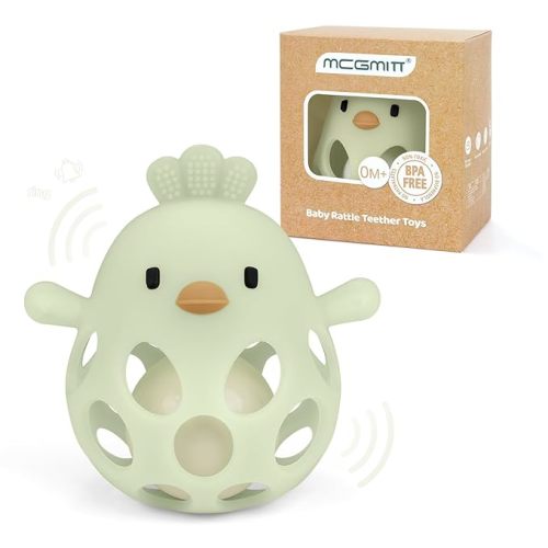 MCGMITT Baby Teething Toys for 3-6 Months, Easy Grasp Silicone Infant Rattle Teether Toy for 0-12 Months, BPA-Free Food Grade Baby Montessori Sensory Toys, Soft Infant Chew Toys for Teething Relief