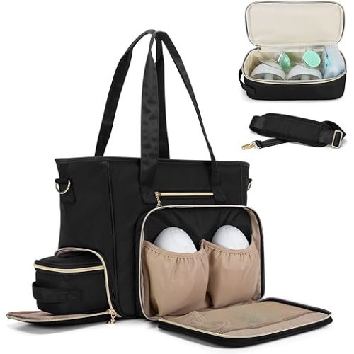 BAFASO Wearable Breast Pump Bag with Cooler and Laptop Sleeve (Compatible with Momcozy S12 Pro, Momcozy M5, Elvie), Pumping Bag for Working Moms (Patent Pending), Black