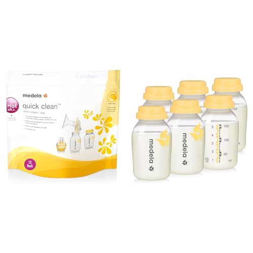 Medela Quick Clean MicroSteam Bags, Sterilizing Bags for Bottles Breast Pump Parts Eliminates 99.9 of Common Bacteria Germs Disinfects Most Breastpump Accessories, Yellow, 12 Pack