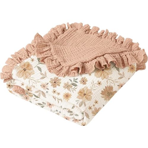 Konssy Flounce Muslin Baby Blankets, Cotton Crib Blanket for Baby Infant Toddler, Super Soft and Lightweight Nursery Blankets 40"x36" (Flourish)