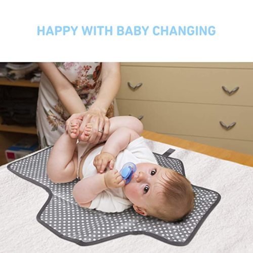 Portable Changing Pad for Baby|Travel baby changing pads for Moms, Dads|Waterproof Portable Changing Mat with Built-in Pillow|Excellent Baby Shower/Registry Gifts - Lt Grey with Print