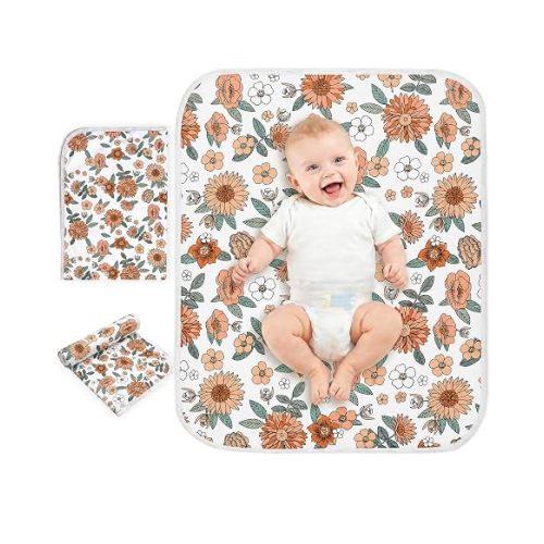 Baby Changing Pad, Diaper Changing Mat for Dresser, Changing Table, Travel, 100% Cotton Surface, Breathable & Waterproof, Shower Gift for Newborn Girls, Extra Large 24" x 30" Vintage Flower