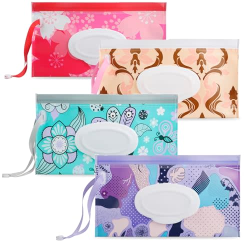 PandaEar 4 Pack Baby Wipe Dispenser, Portable Wipe Holder Refillable Baby Wipes Container Wet Wipe Pouch or outings and Travel