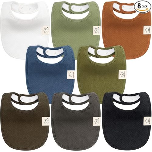 KeaBabies 8-Pack Baby Bibs for Drooling and Teething - Soft Organic Quilted Cotton Cloth Drool Bibs for Baby Girl, Boy, Toddler, Newborn, Infant, Soft & Super Absorbent (Basics)