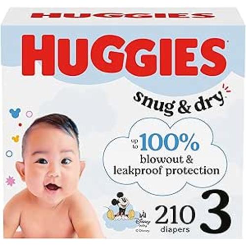 Huggies Size 3 Diapers, Snug & Dry Baby Diapers, Size 3 (16-28 lbs), 210 Count (6 Packs of 35), Packaging May Vary