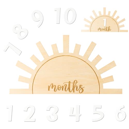 R HORSE Baby Monthly Milestone Card, Double Sided Boho Sun Wooden Monthly Milestone Discs with Number Cards, Newborn Months Signs Announcement Baby Shower Photography Props Gifts for Boy Girl