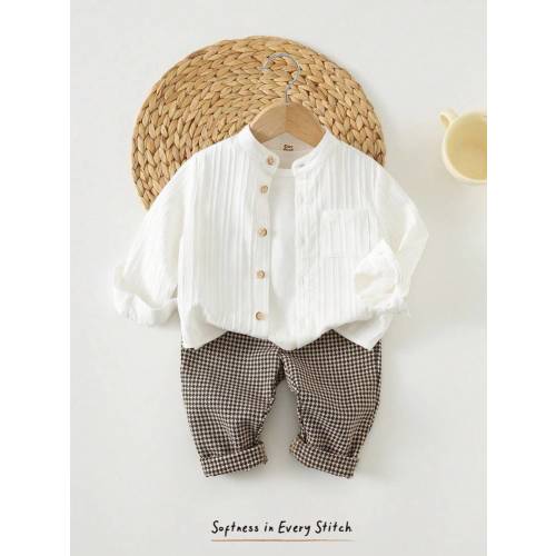 Cozy Pixies Baby Boy Round Neck Long Sleeve Cardigan Top And Elastic Waist Pants 2Pcs Set Baby Boy Checkered Outfit Toddler Boy Linen Set Boys Outfit Set Baby Casual Sets Thanksgiving Outfit For Boys Long Pants With Shirt Baby Boy Clothes Houndstooth Pant