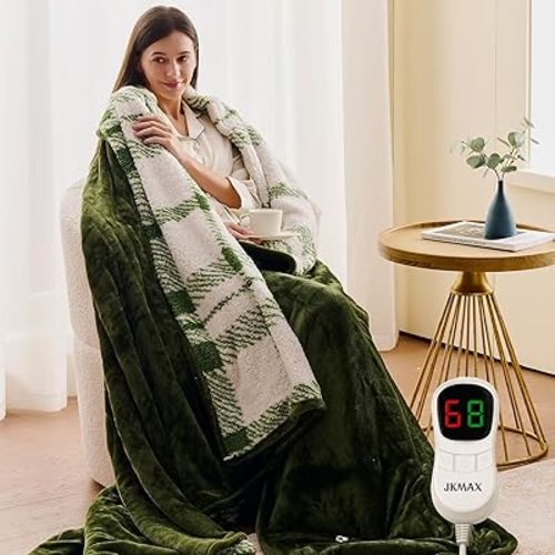 Heated Electric Blanket Full Size - 72"x84" Flannel Heating Blanket with 10 Heating Levels & 5 Time Settings Over-Heat Protection, Winter Warmer for Adults with ETL Certification（Green）
