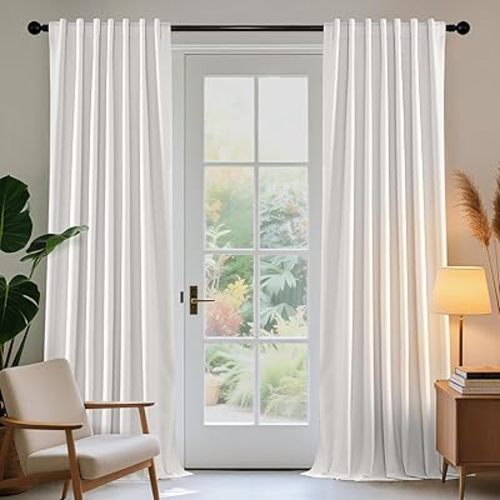 Joydeco White Blackout Curtains 90 Inches Long - 100% Blackout Linen Living Room Curtain 2 Panels, Rod Pocket & Back Tabs Thermal Insulated Window Drapes for Bedroom (Pure White,52" Wx90 L)