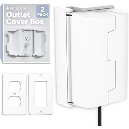 Outlet Cover Box for Child Safety (2 Pack) Duplex & Decorator Electrical Outlet Plates, Concealed Access Buttons, and Spacious Compartment - Jool Baby