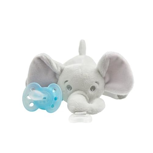 Philips AVENT Ultra Soft Snuggle Pacifier Holder with Detachable Pacifier, 0-6m, Elephant, SCF348/03