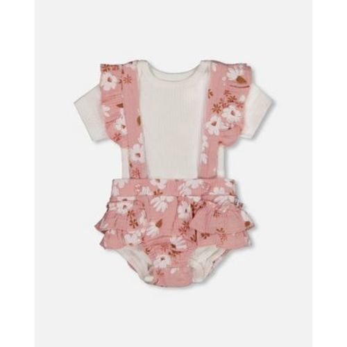 Deux par Deux Girl Printed Muslin Short and Organic Cotton Bodysuit Set Pink and White Flowers