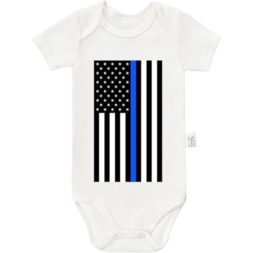 Thin Blue Line Bodysuit, Police American Flag Infant Newborn Cotton Romper Short Sleeve Jumpsuit Outfits 0-24 Months