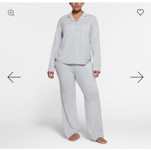 SKIMS SLEEP LONG SLEEVE BUTTON UP SET | LIGHT HEATHER GREY