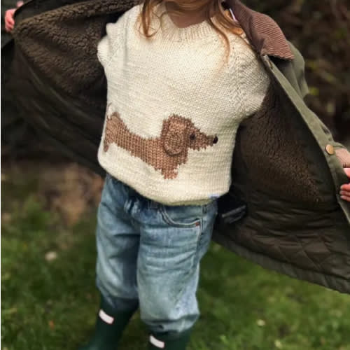 CHILDS Hand KNITTED Dachshund Sausage Dog JUMPER - 6 Colours - Ages Birth to 8 years - Pure Merino Wool