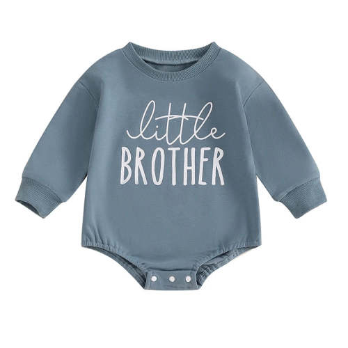Baby Boys Little Brother Bubble Romper Letter Print Round Neck Long Sl – August + Willow