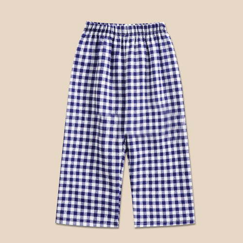 Cethrio Baby Girls Wide Leg Pants, Plaid Cotton Athletic Casual Summer Pants Blue Size 9-12 Months