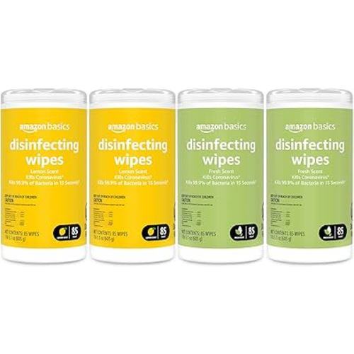 Amazon Basics Disinfecting Wipes, Lemon & Fresh Scent, Sanitizes/Cleans/Disinfects/Deodorizes, 340 Count (4 Packs of 85)