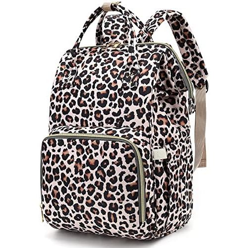 Leopard Baby Diaper Bag Backpack for Girls Boys, Waterproof Large Maternity Nappy Bags for Mom