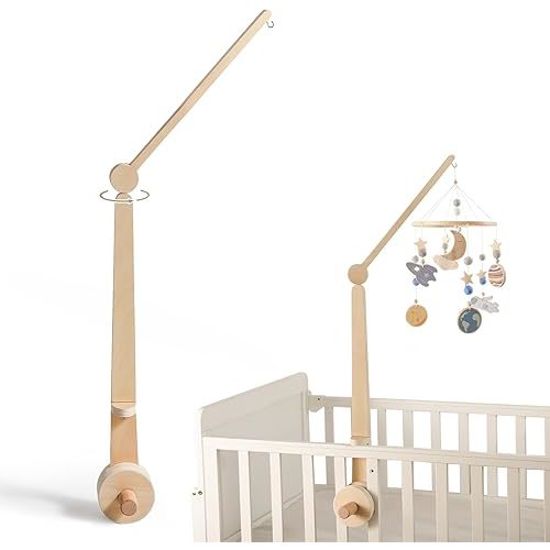 Baby Crib Mobile Arm Wooden Mobile Arm for Crib Rotating Baby Mobile Hanger for Crib Baby Girl or Boy Nursery Decor
