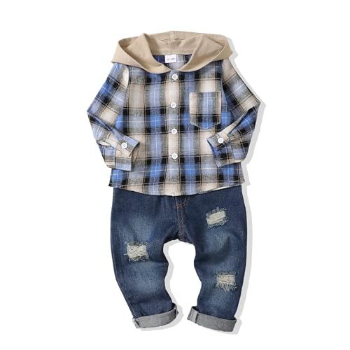 Renotemy Toddler Baby Boy Clothes Denim Outfits Infant Hooded Sweatshirt Jeans Pants Little Boys Clothing
