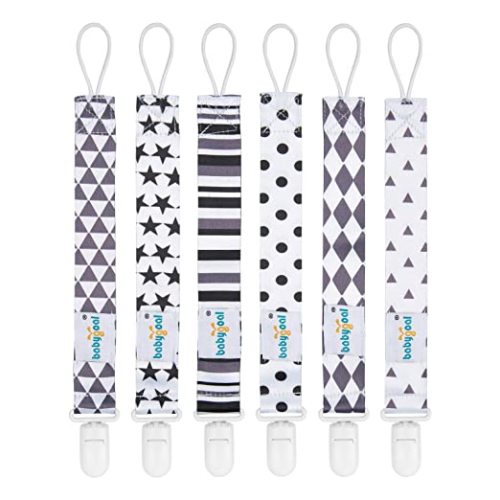 babygoal Neutral Pacifier Clips, 6 Pack Binky Paci Holder Clips Leashes Fits for Most Baby Pacifiers and Binkies