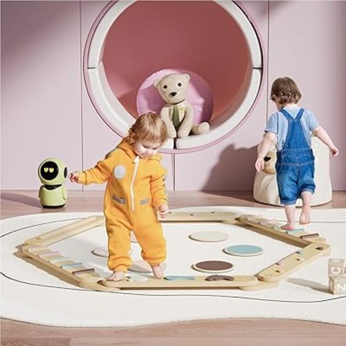 BlueWood Balance Beam for Kids 3-5, Toddler Sensory Wooden Toys and Stepping Stones, Build Coordination Gymnastics Obstacle Motor Skill for Kid